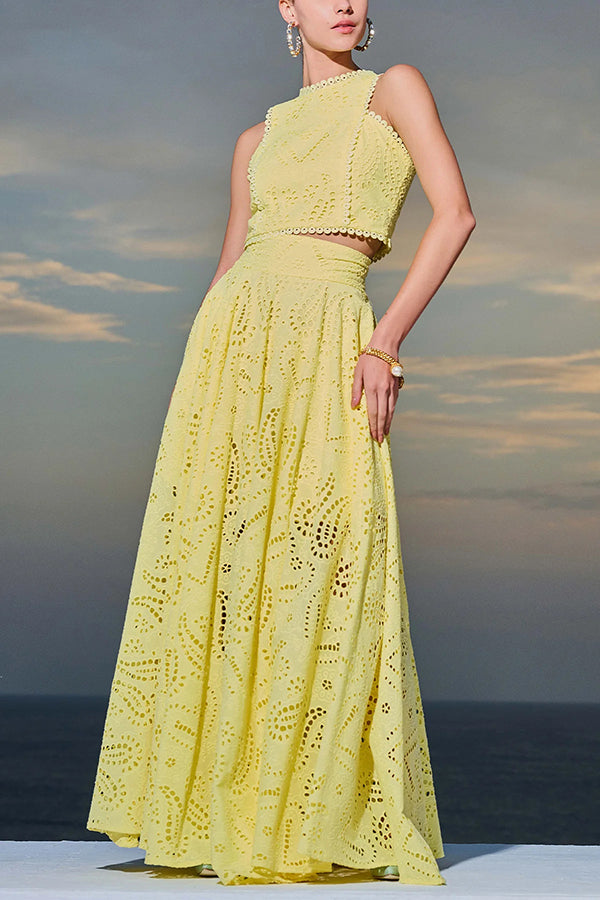 Larissa™ Ensemble Haut Brodé et Jupe Maxi Taille Haute | Tenue Élégante