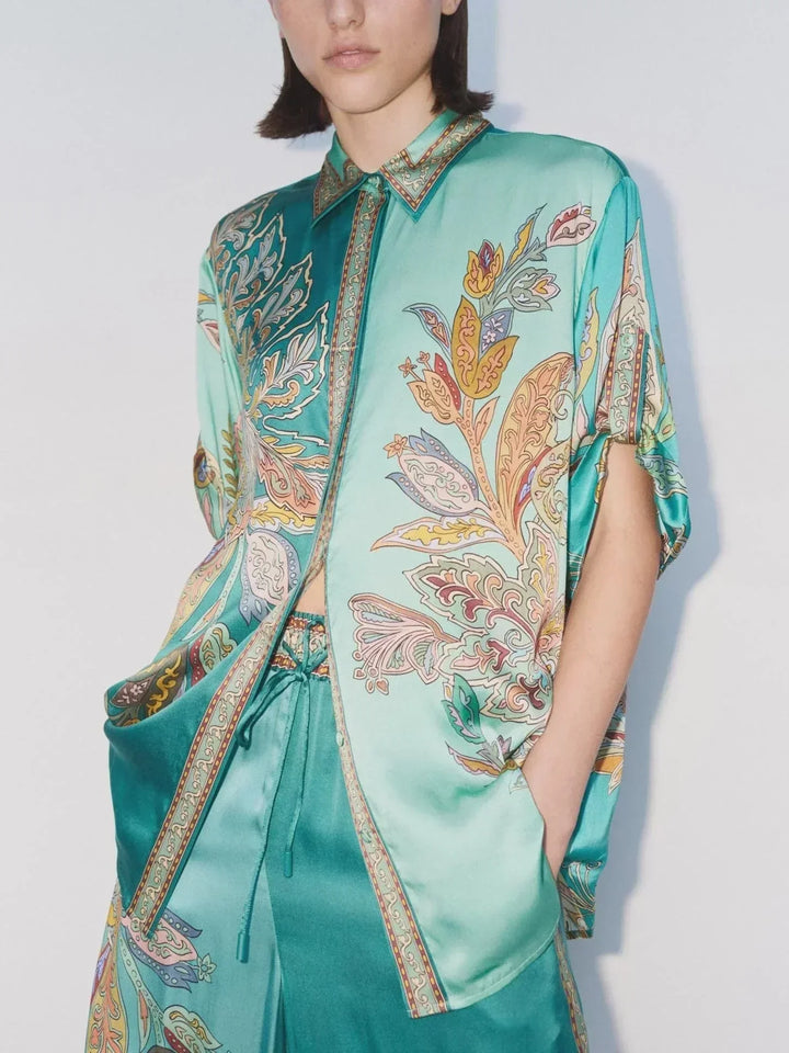 Élisa™ Ensemble Élégant | Chemise Imprimée Paisley et Pantalon Large