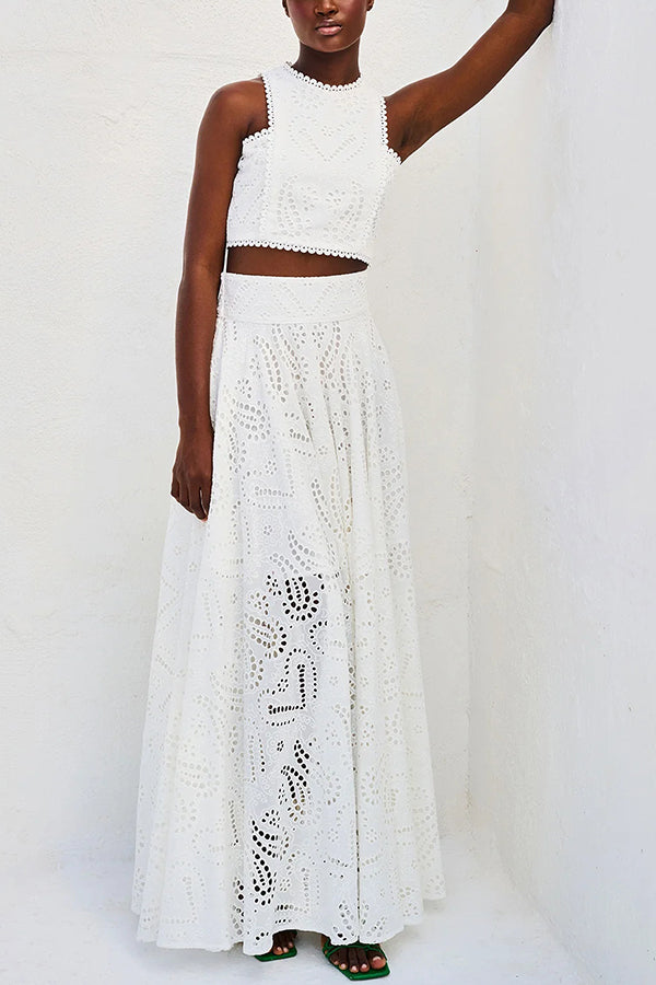 Larissa™ Ensemble Haut Brodé et Jupe Maxi Taille Haute | Tenue Élégante
