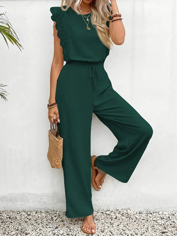 Zella™ Ensemble Élégant | Haut Bordé de Dentelle et Pantalon Large