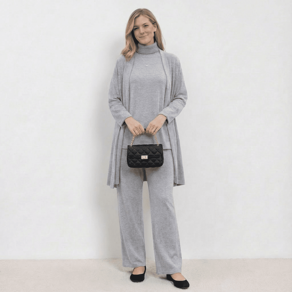 Barbara™ Ensemble Tricot Trois Pièces | Cardigan, Haut et Pantalon en Maille Raffinée