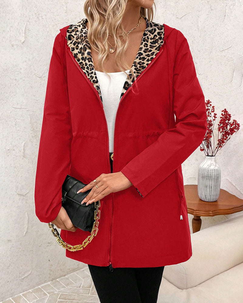 Clara | Veste réversible à capuche doublé léopard