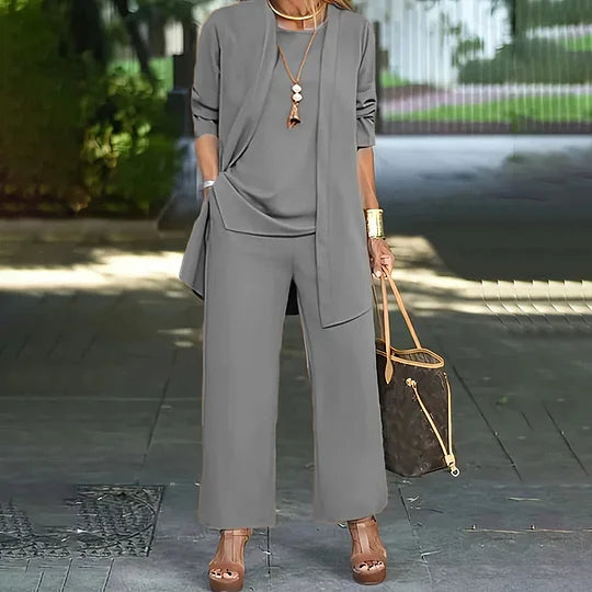 Lanie™ Ensemble Casual Élégant Trois Pièces | Haut, Cardigan et Pantalon Large