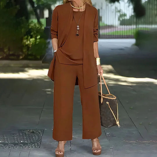 Lanie™ Ensemble Casual Élégant Trois Pièces | Haut, Cardigan et Pantalon Large