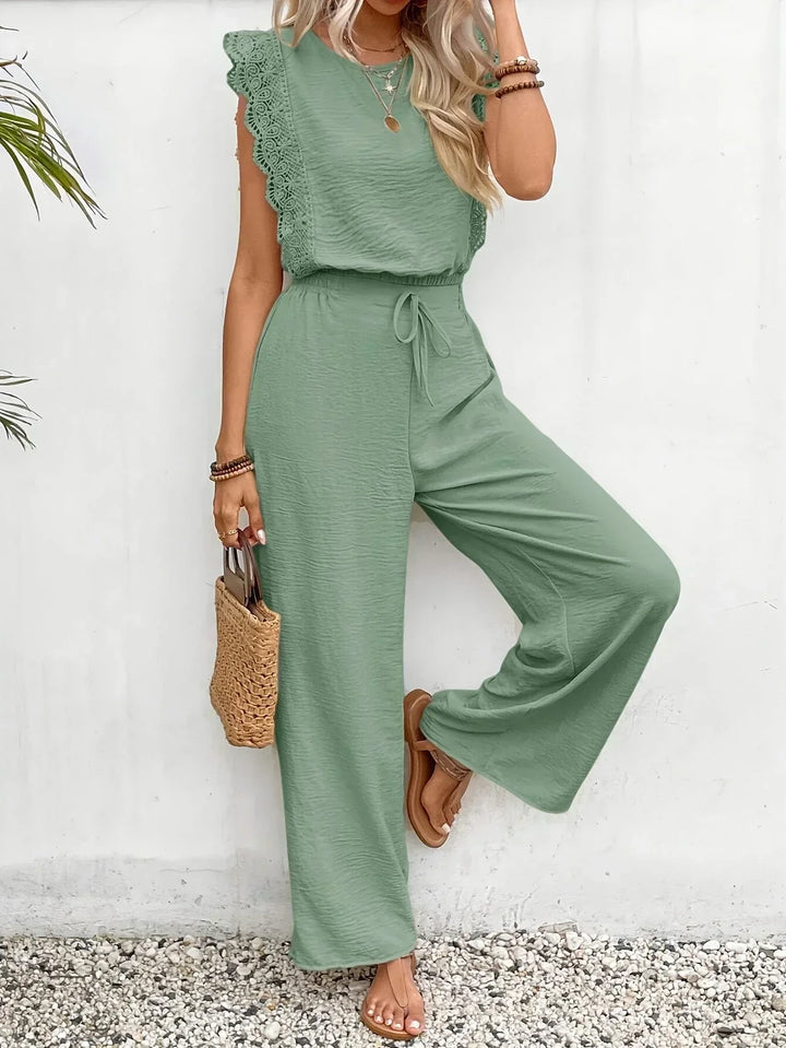 Zella™ Ensemble Élégant | Haut Bordé de Dentelle et Pantalon Large