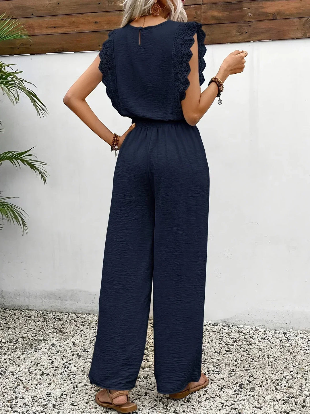 Zella™ Ensemble Élégant | Haut Bordé de Dentelle et Pantalon Large