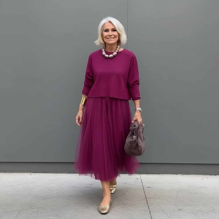 Emmie™ Ensemble Élégant | Ensemble Robe en Maille Superposée