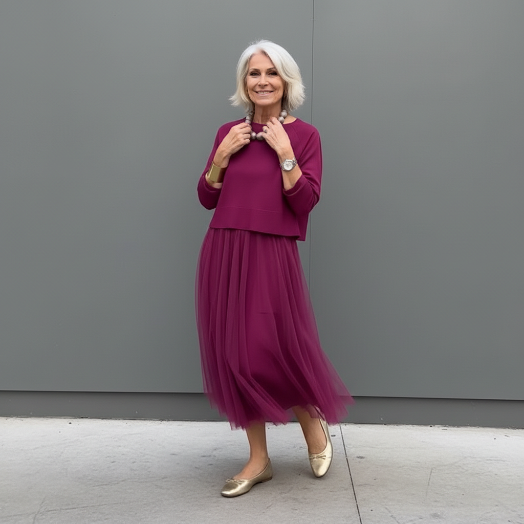 Emmie™ Ensemble Élégant | Ensemble Robe en Maille Superposée
