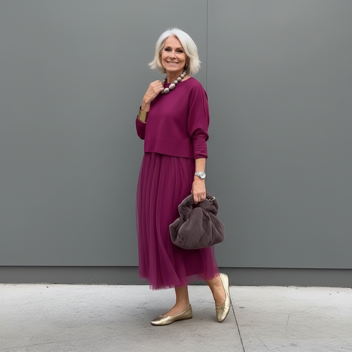 Emmie™ Ensemble Élégant | Ensemble Robe en Maille Superposée