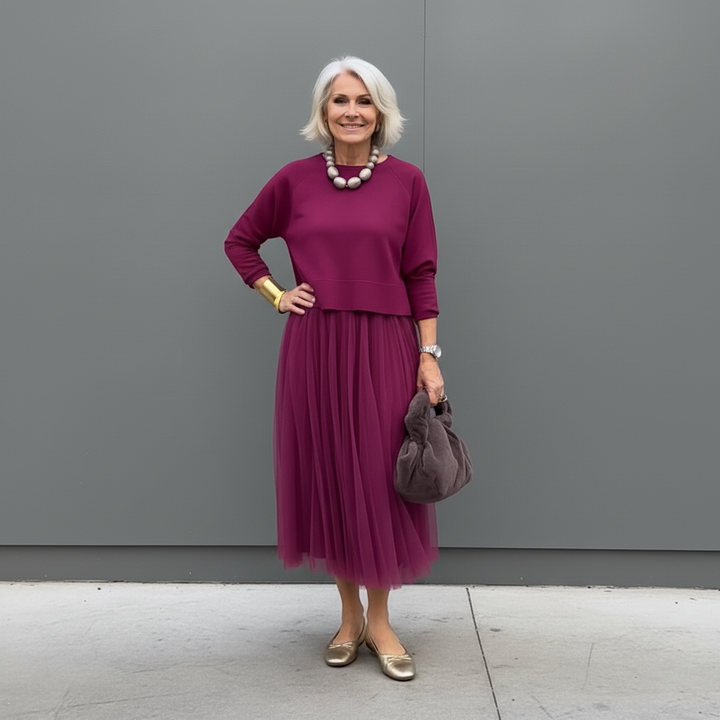 Emmie™ Ensemble Élégant | Ensemble Robe en Maille Superposée