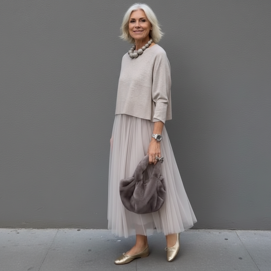 Emmie™ Ensemble Élégant | Ensemble Robe en Maille Superposée