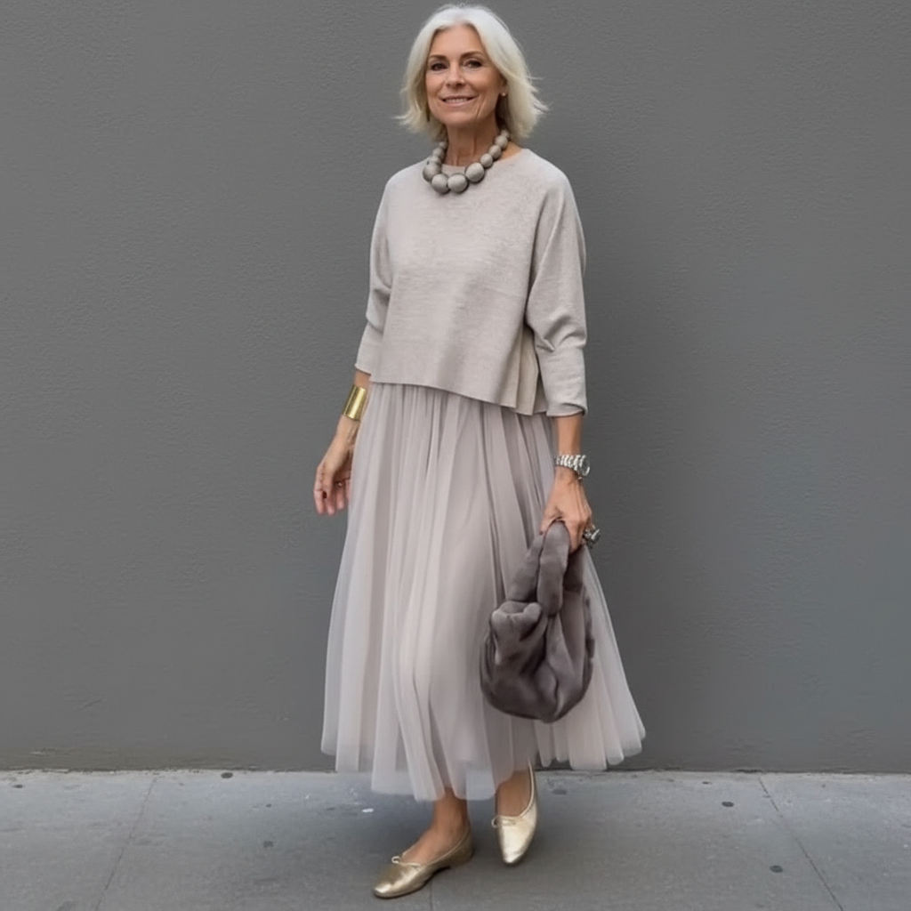 Emmie™ Ensemble Élégant | Ensemble Robe en Maille Superposée