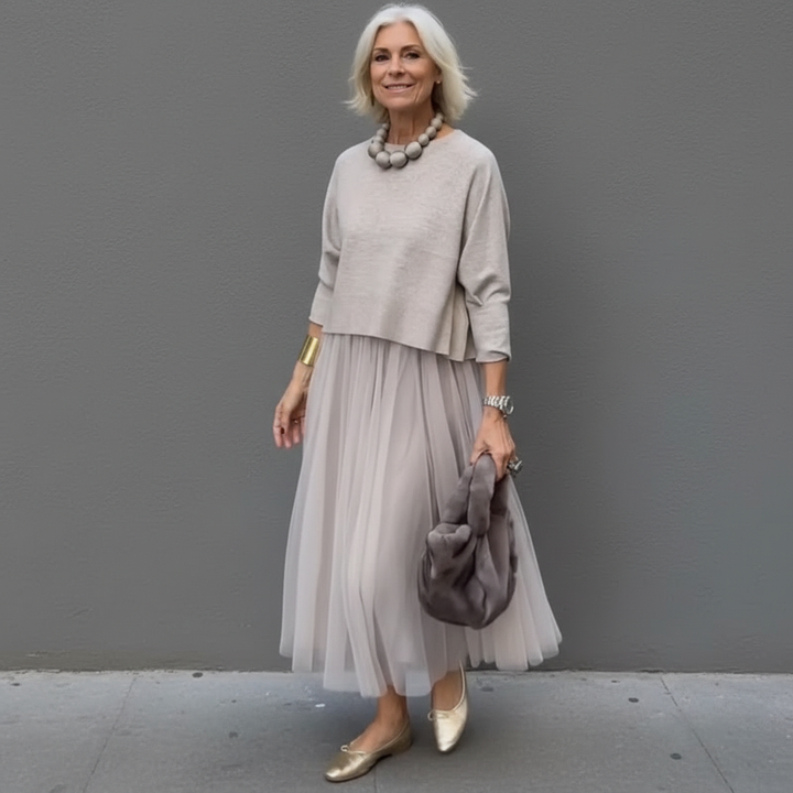 Emmie™ Ensemble Élégant | Ensemble Robe en Maille Superposée
