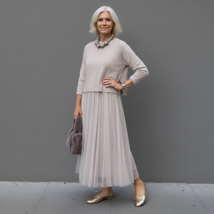 Emmie™ Ensemble Élégant | Ensemble Robe en Maille Superposée