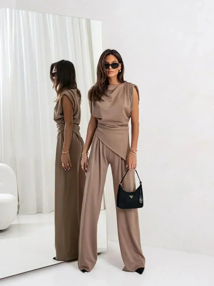 Diane™ Ensemble Élégant Casual | Haut Drapé et Pantalon Large