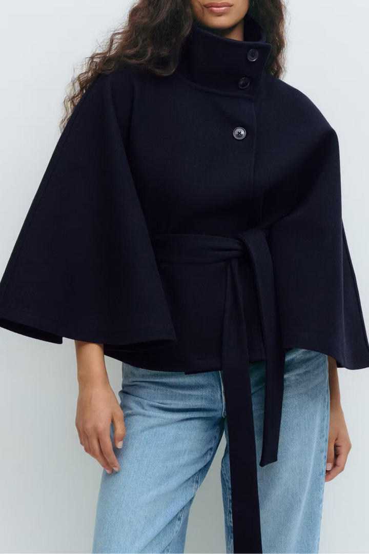 Ivanna Manteau Laine Femme | Col Haut Élégant avec Ceinture Amovible & Coupe Décontractée