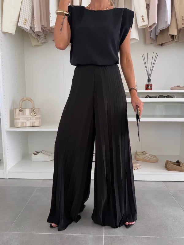 Évelyne™ Ensemble Élégant | Haut Fluide et Pantalon Plissé