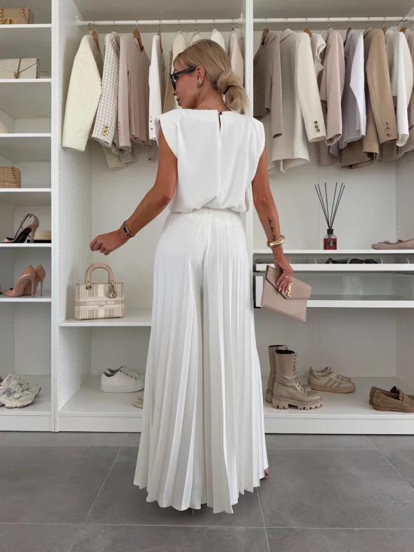 Évelyne™ Ensemble Élégant | Haut Fluide et Pantalon Plissé