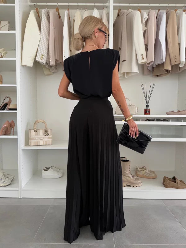 Évelyne™ Ensemble Élégant | Haut Fluide et Pantalon Plissé