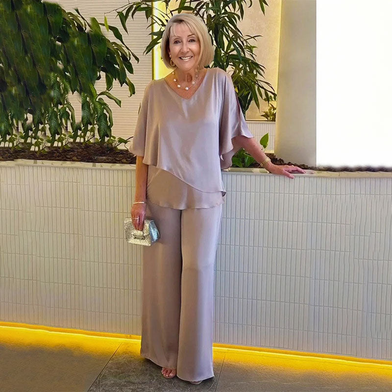 Sarina™ Ensemble Élégant | Haut Col V et Pantalon Décontracté