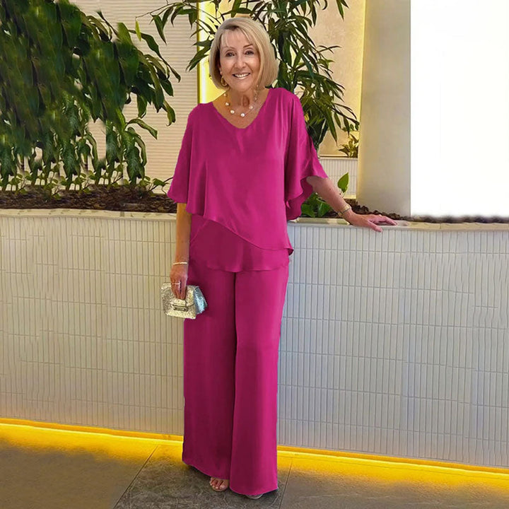 Sarina™ Ensemble Élégant | Haut Col V et Pantalon Décontracté