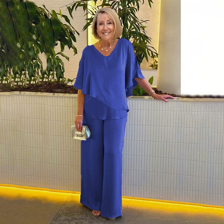 Sarina™ Ensemble Élégant | Haut Col V et Pantalon Décontracté