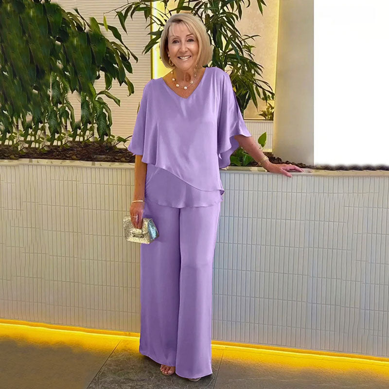 Sarina™ Ensemble Élégant | Haut Col V et Pantalon Décontracté