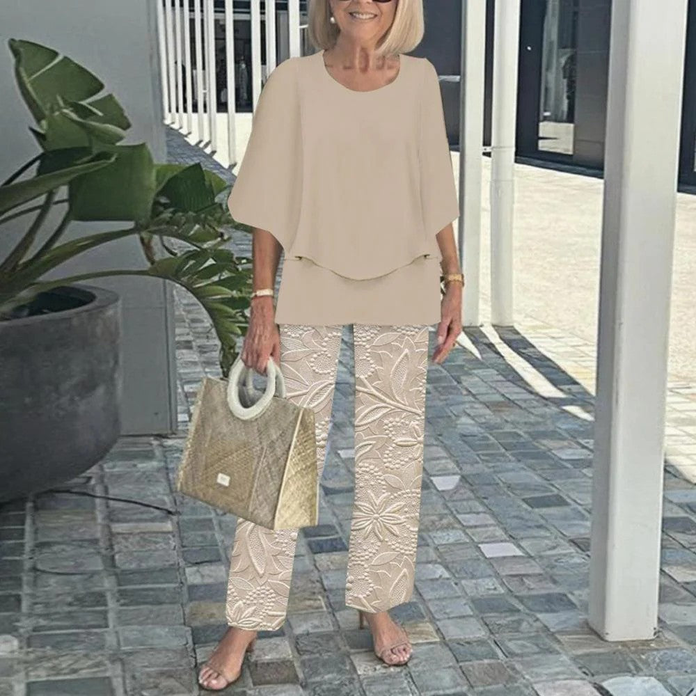 Wenda™ Ensemble Naturel | Haut Décontracté et Pantalon Large
